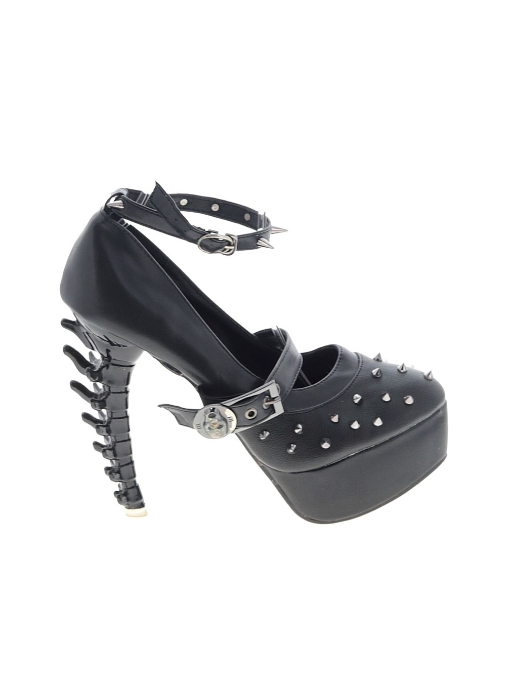 Black Spike Platform Mary Jane Heels with Sculpted Spine Stiletto